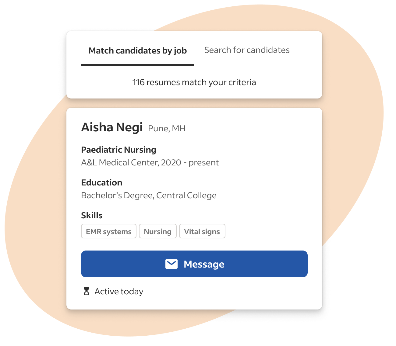 product representation of a matched candidate in JivaTech Smart Sourcing